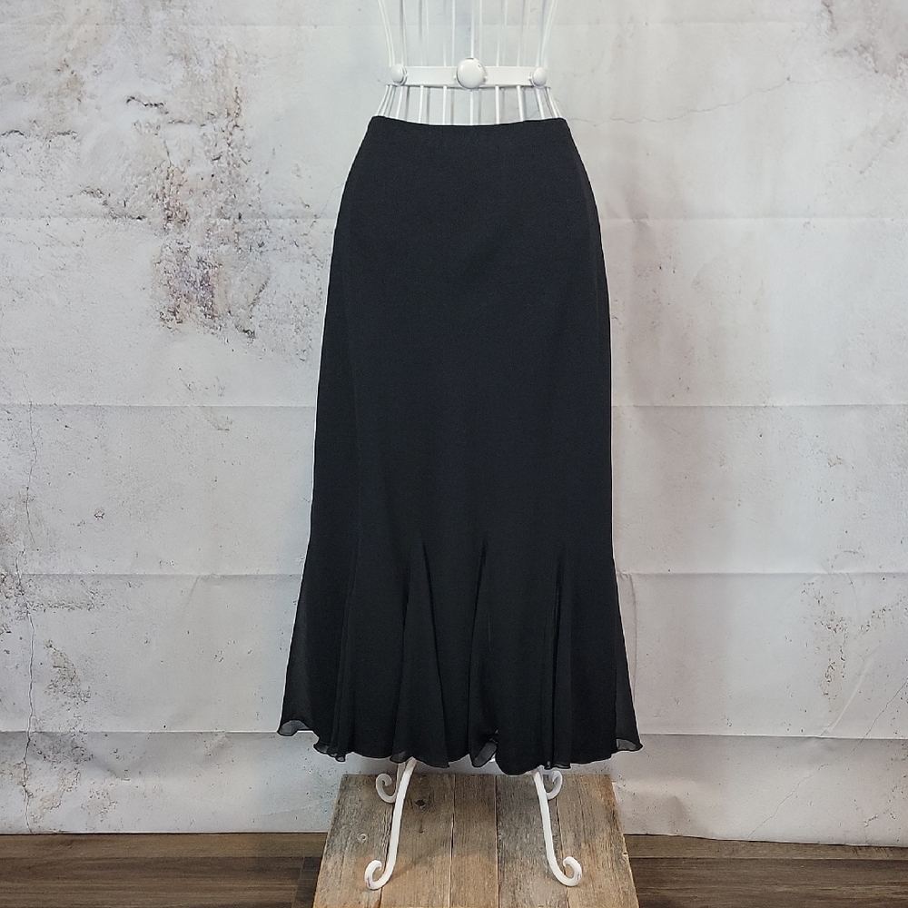 S.L. Fashions Black Midii Skirt with Ruffle Hem Womens Size 10